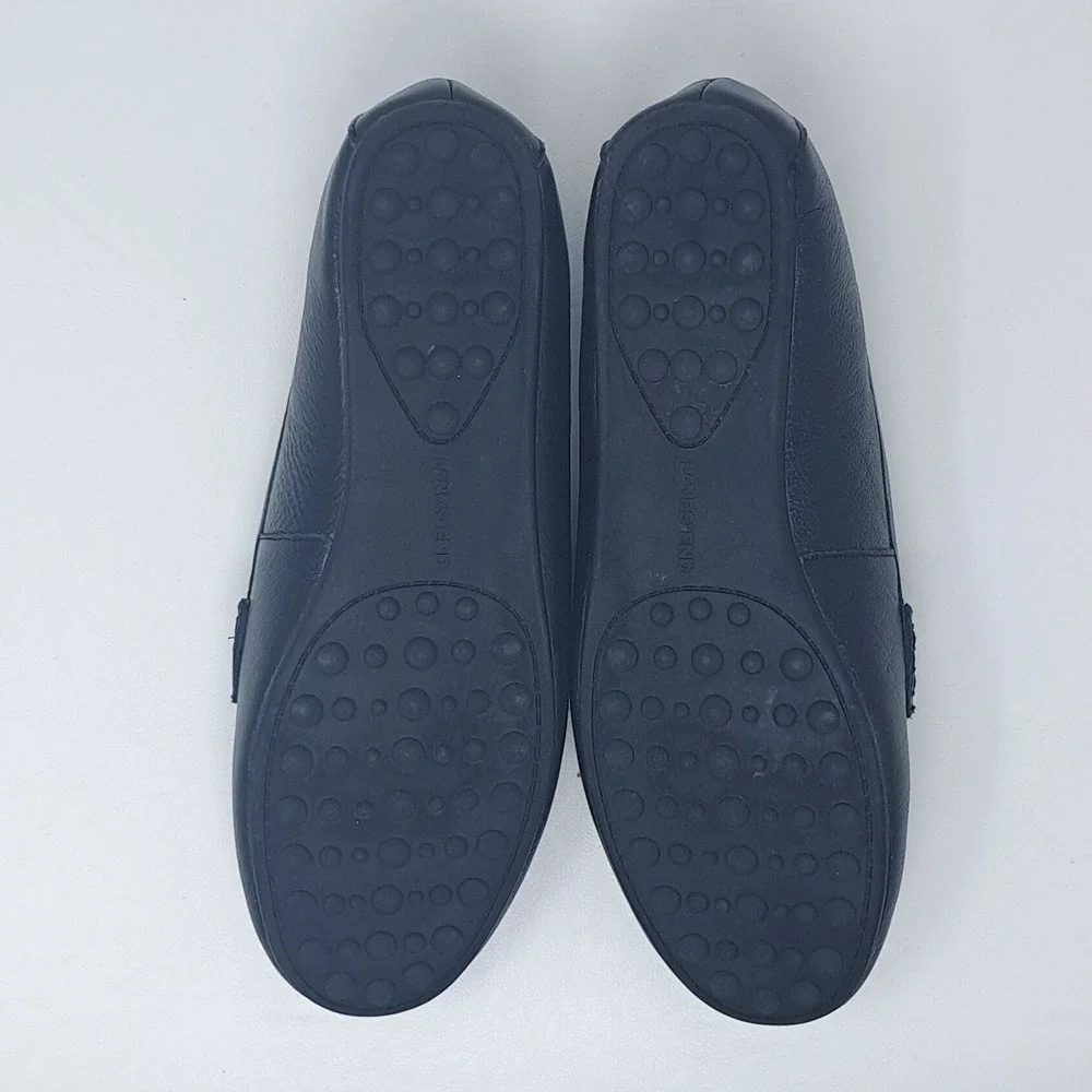Lands' End Womens Leather Loafers Navy 8.5 B Classic‎ Preppy Slip-On Shoe